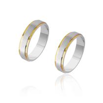 Par de Alianças de Casamento Afrodite Ouro 18k Aplique Central Ouro 18k Branco 5mm 10,8g Par de Alianças de Casamento Afrodite Ouro 18k Aplique Central Ouro 18k Branco 5mm 10,8g