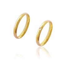 Par de Alianças de Casamento Afrodite Ouro 18k com Brilhante Embutido 3mm 4.5g Par de Alianças de Casamento Afrodite Ouro 18k com Brilhante Embutido 3mm 4.5g