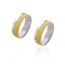 Par de Alianças de Casamento Afrodite Ouro 18k com Ouro 18k Branco Reto Friso 6mm 10g Par de Alianças de Casamento Afrodite Ouro 18k com Ouro 18k Branco Reto Friso 6mm 10g