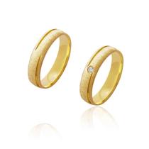 Par de Alianças de Casamento Afrodite Ouro 18k Diamantado com Brilhante Central 5mm 5.5g