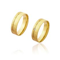 Par de Alianças de Casamento Afrodite Ouro 18k Diamantado com Friso e Brilhante Lateral 6mm 6g Par de Alianças de Casamento Afrodite Ouro 18k Diamantado com Friso e Brilhante Lateral 6mm 6g