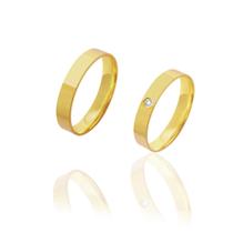 Par de Alianças de Casamento Afrodite Ouro 18k Reta Brilhante Central Embutido 4mm 5g