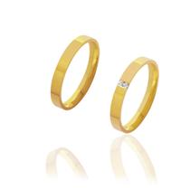 Par de Alianças de Casamento Afrodite Ouro 18k Reta Brilhantes Embutidos 3mm 4.5g Par de Alianças de Casamento Afrodite Ouro 18k Reta Brilhantes Embutidos 3mm 4.5g