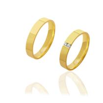 Par de Alianças de Casamento Afrodite Ouro 18k Reta com 2 Brilhantes Centrais Embutidos 4mm 5,4g Par de Alianças de Casamento Afrodite Ouro 18k Reta com 2 Brilhantes Centrais Embutidos 4mm 5,4g
