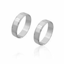 Par de Alianças de Casamento Cronos em Ouro Branco 18k Laterais Chanfradas 4 mm 5g