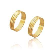 Par de Alianças de Casamento Cronos Ouro 18k 3 Frisos Centrais 5mm 4g