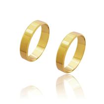 Par de Alianças de Casamento Cronos Ouro 18k Laterais Chanfradas 4 mm 5g