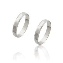 Par de Alianças de Casamento Cronos Ouro Branco 18k com Laterais Chanfradas 3,5mm