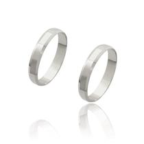 Par de Alianças de Casamento Cronos Ouro Branco 18k com Laterais Chanfradas 3,5mm