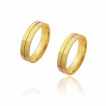 Par de Alianças de Casamento Diana Ouro 18K com Friso Central 5mm Par de Alianças de Casamento Diana Ouro 18K com Friso Central 5mm