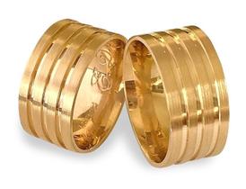 Par de Alianças de Casamento Hera Ouro 18K com Frisos 10mm