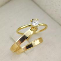 Par de Alianças de Casamento Ouro 18K 3mm retas Chanfrada Par de Alianças de Casamento Ouro 18K 3mm retas Chanfrada