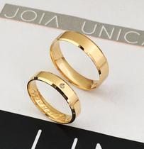 Par de Alianças de Casamento Ouro 18k Chanfradas 3mm Semi Anatomica 1 pedra