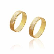 Par de Alianças de Casamento Zeus Ouro Pontuada Bordas Lisas 5mm 4g