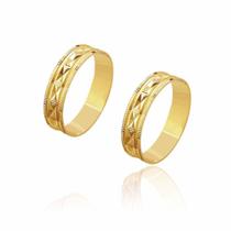 Par de Alianças de Casamento Zeus Ouro Trabalhada Alto Relevo 5mm 5,8g