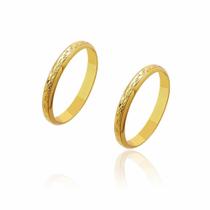 Par de Alianças de Casamento Zeus Ouro Trabalhada no Centro 3mm 4,2g