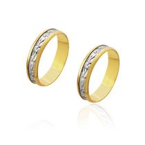 Par de Alianças de Casamento Zeus Trabalhada Ouro com Ouro Branco 5mm 6g