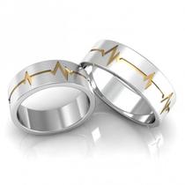 Par de Alianças de Compromisso - Prata 7mm - Detalhes em Ouro
