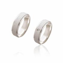 Par de Alianças de Namoro Dali Prata Reta Diamantados e Brilhante 6mm 9g
