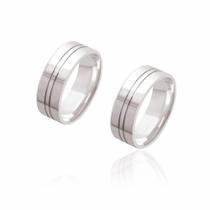 Par de Alianças de Namoro Monet Prata Reta Polida com 2 Frisos Centrais 7mm 9 g Par de Alianças de Namoro Monet Prata Reta Polida com 2 Frisos Centrais 7mm 9 g