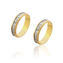 Par de Alianças de Noivado Zeus Ouro Amarelo e Ouro Branco Central 5mm 6g