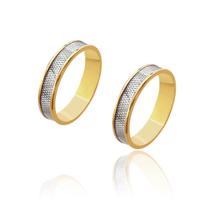 Par de Alianças de Noivado Zeus Ouro Amarelo e Ouro Branco Pontuado 4 mm 6g