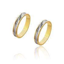 Par de Alianças de Noivado Zeus Trabalhada Ouro Amarelo e Branco 4mm 6g