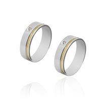 Par de alianças de Prata com fio de ouro e 14 g Par de alianças de Prata com fio de ouro e 14 g