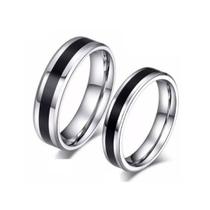 Par de Aliancas de Prata com friso em Rodio Negro 5 mm