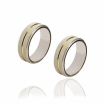 Par de alianças de Prata diamantada com fio de Ouro e 11 g