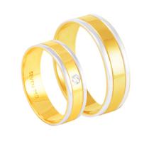 Par de Alianças em Ouro 18K Bicolor com Diamantes - AU2584