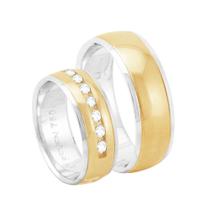 Par de Alianças em Ouro 18K Bicolor com Diamantes - AU9019