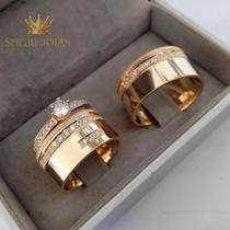 Par de Alianças Ouro 18k 9mm + anel solitário ouro 18k