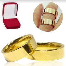 Par de Alianças Quadrada 6mm Aço Inox Casamento Banhado Ouro Par de Alianças Quadrada 6mm Aço Inox Casamento Banhado Ouro