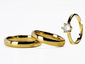 Par de alianças tungstênio 4mm banhada a ouro 18k 8 Camadas 14 ao 33 - Believe jóias