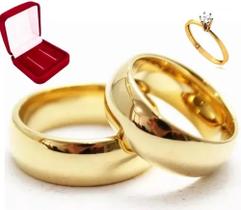 Par de alianças tungstênio 6mm Banhada a ouro 18k + Solitário 14 e 33 Par de alianças tungstênio 6mm Banhada a ouro 18k + Solitário 14 e 33