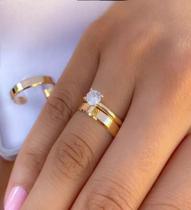 Par de alianças tungstênio chanfradas 6mm + solitário Par de alianças tungstênio chanfradas 6mm + solitário