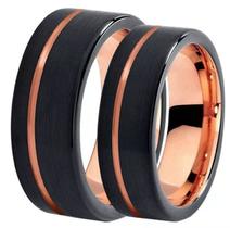 Par De Alianças Tungstênio Namoro Compromisso Fio Ouro 8mm Rosê Pretas Negras Brilhosas Rock Punk Delicada Anatômicas Arredondadas