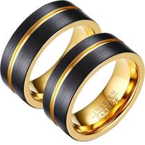 Par De Alianças Tungstênio Ouro Namoro Compromisso Fio Ouro 8mm Negras Black Rock Resistentes Anatômica Motoqueiro Blilhantes Ergonômicas