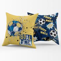 Par de Almofadas Cheias Futebol Goal Amarelo/Azul Marinho 45cm x 45cm - Enchimento Refil em Silicone