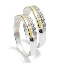 Par De Anel Aparador De Aliança Prata 925 Com Aplique Ouro Par De Anel Aparador De Aliança Prata 925 Com Aplique Ouro