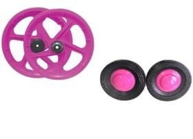 Par De Aros 16 Nylon Infantil+ Roda Lateral, Rosa.
