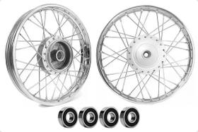 Par de Aros de Roda 18 para YBR 125 e Factor com Raios 4mm Cromados Alinhada e Balanceada Par de Aros de Roda 18 para YBR 125 e Factor com Raios 4mm Cromados Alinhada e Balanceada