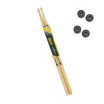 Par de baqueta zeus ponta de madeira hickory 7a resistente profissional + 4 feltro para prato bateria show rock igreja