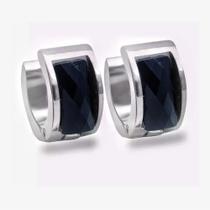 par de Brinco Argola larga grossa prata prateado Pedra cristal Preto Aço Inox Antialérgico estilo