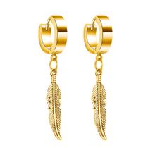 par de Brinco argola masculino feminino folheado dourado em aço Inox pena penas peninha estilo bts