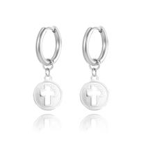 par de brinco argola não escurece mini cruz crucifixo redondo em aço inox prata não escurece par de brinco argola não escurece mini cruz crucifixo redondo em aço inox prata não escurece