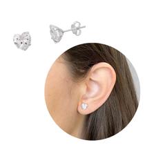 Par De Brinco Coração Prata 925 Legítima Pedra Zircônia 7mm