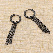 par de brinco de correntinha argola aço inox preto não escurece masculino feminino black titânio par de brinco de correntinha argola aço inox preto não escurece masculino feminino black titânio