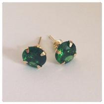 Par De Brinco De Ouro 18k Pedra Verde Esmeralda Grande 8mm Par De Brinco De Ouro 18k Pedra Verde Esmeralda Grande 8mm